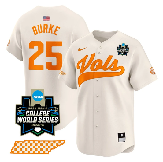 Blake Burke Jersey #25 Tennessee Volunteers 2024 College World Series Vapor Premier Limited NCAA Baseball Stitched Cream by My Store