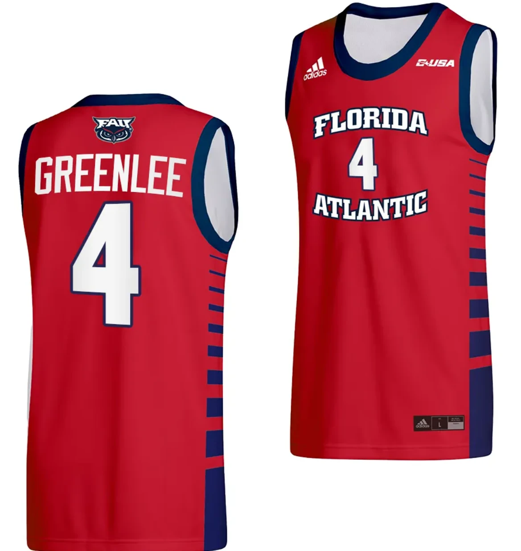 Bryan Greenlee Jersey #4 FAU Owls College Basketball Replica Red by My store basketball