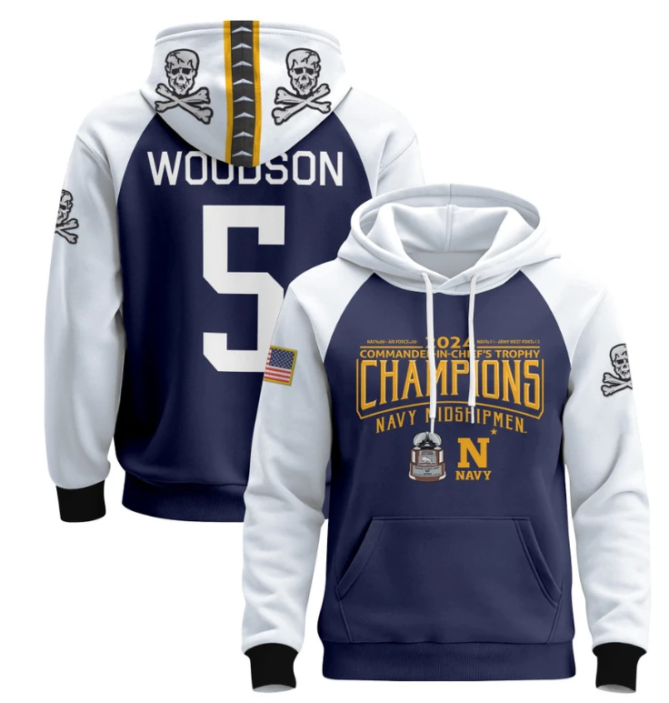 Braxton Woodson Hoodie #5 Navy Midshipmen Champions Patch Pullover Gold White by Hoodie Pullover
