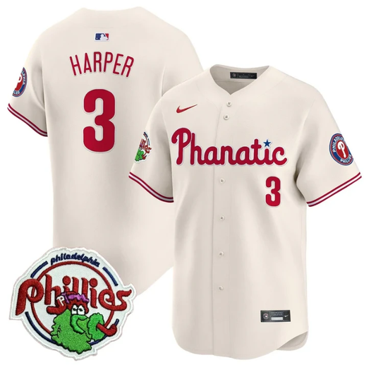 Bryce Harper Jersey #3 Phillies Phanatic Patch Vapor Premier Limited Stitched Cream by My Store