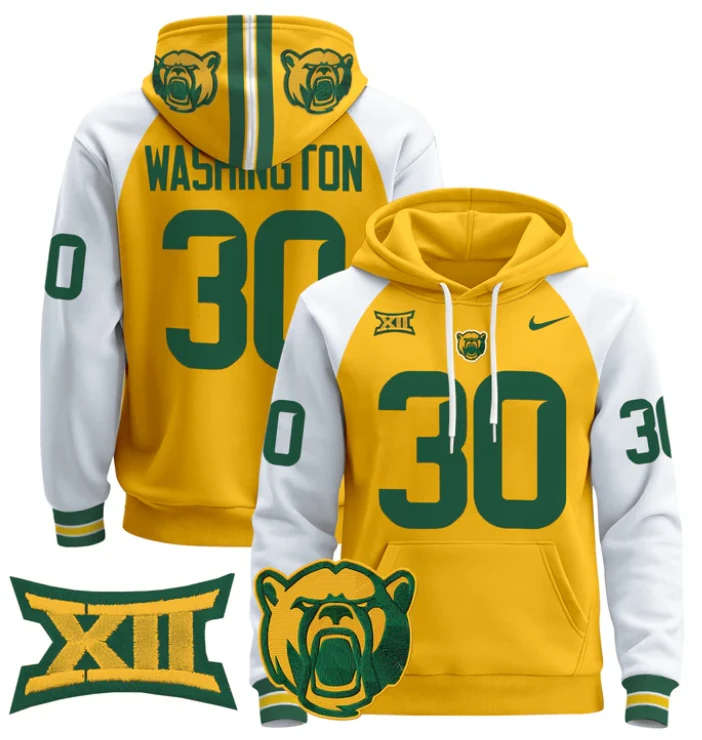 Bryson Washington Hoodie #30 Baylor Bears 2024 Pullover Stitched by Hoodie Pullover