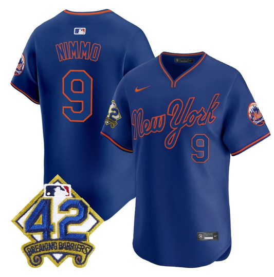 Brandon Nimmo Jersey #9 New York Mets 2025 Jackie Robinson Patch Road Alternate Stitched Royal by My Store