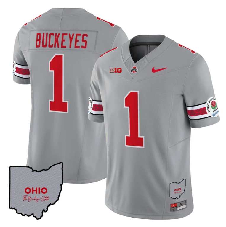 Buckeyes Jersey #1 Ohio State Rose Bowl Patch Football V3 Stitched Gray by NCAA Football Jersey