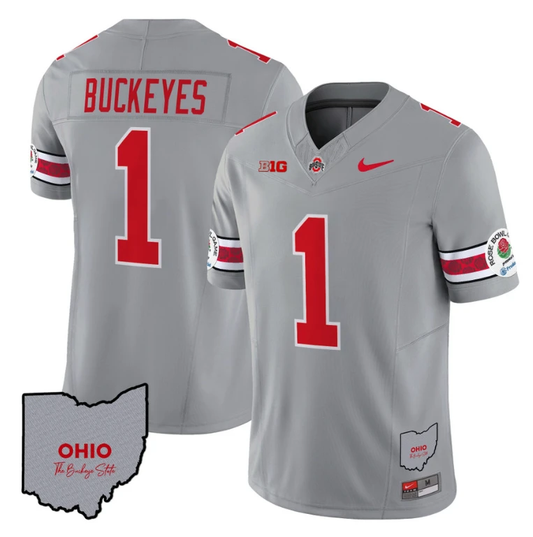 Buckeyes Jersey #1 Ohio State Rose Bowl Patch Football V3 Stitched Gray by NCAA Football Jersey