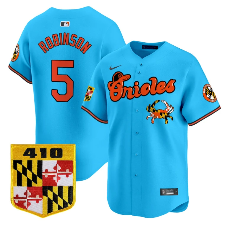 Brooks Robinson Jersey #5 Baltimore Orioles 410 & Chesapeake Crab Patch Limited Stitched Light Blue by My Store
