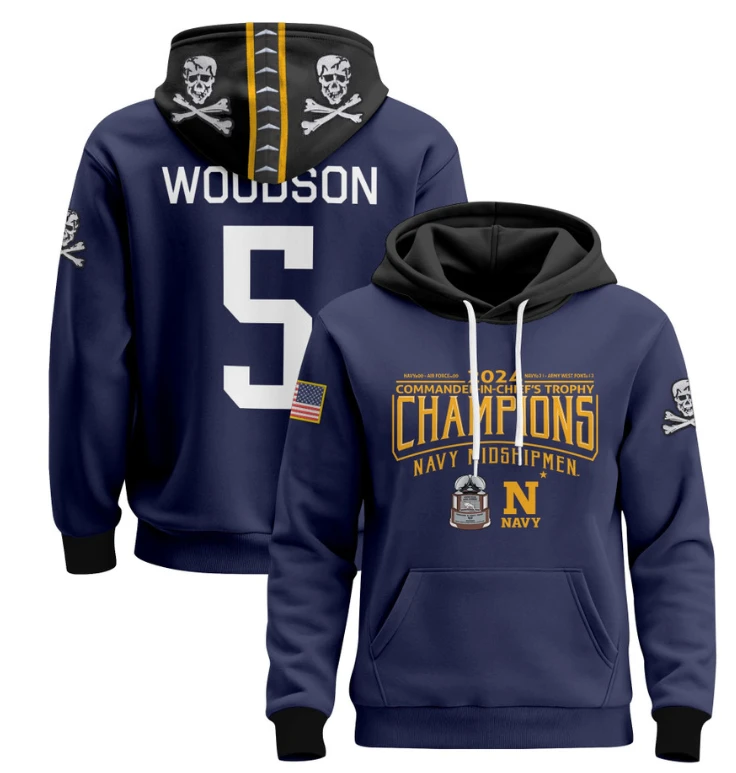 Braxton Woodson Hoodie #5 Navy Midshipmen Champions Patch Pullover Gold White by Hoodie Pullover