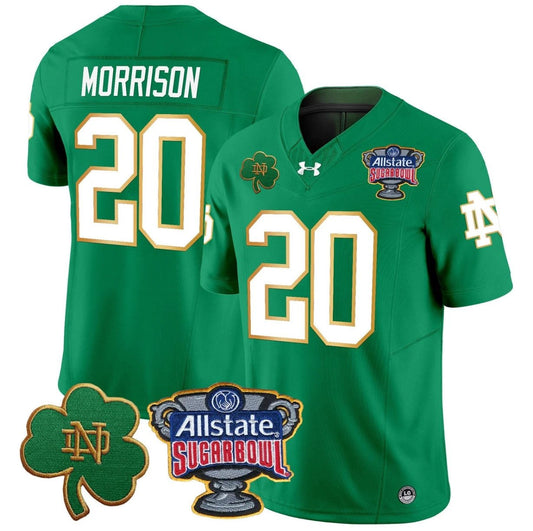 Benjamin Morrison Jersey #20 Notre Dame 2024 Sugar Bowl Patch V2 Green by NCAA Football Jersey