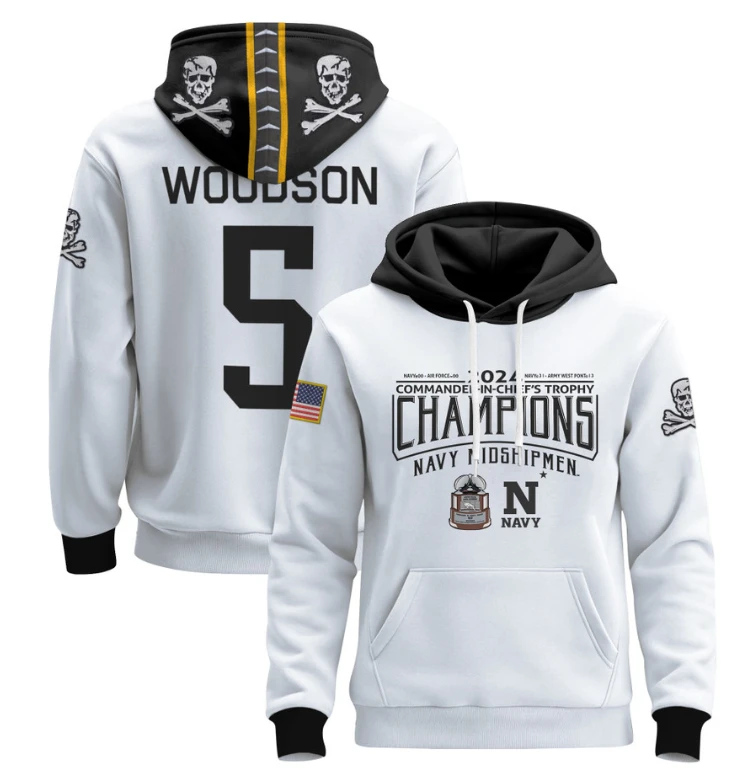 Braxton Woodson Hoodie #5 Navy Midshipmen Champions Patch Pullover Gold White by Hoodie Pullover