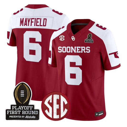 Baker Mayfield Jersey #6 Oklahoma Sooners 2025 Playoff First Round Stitched by My Store NCAA Football Jerseys