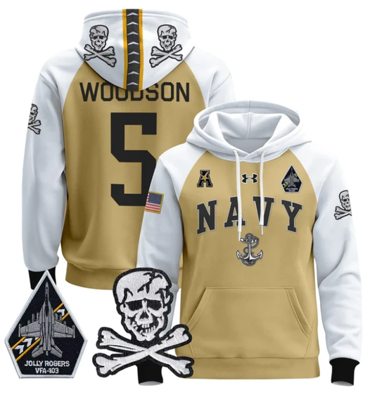 Braxton Woodson Hoodie #5 Navy Midshipmen Pullover Jolly Rogers V2 by Hoodie Pullover