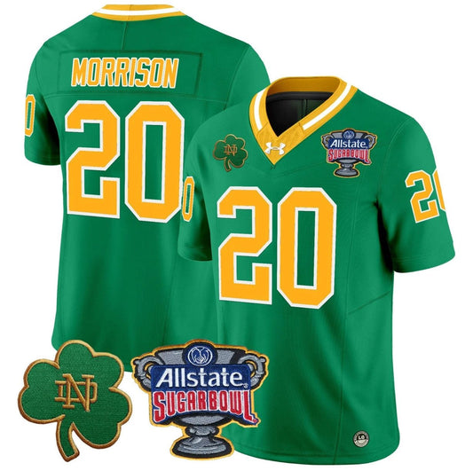 Benjamin Morrison Jersey #20 Notre Dame 2024 Sugar Bowl Patch V2 Throwback by NCAA Football Jersey