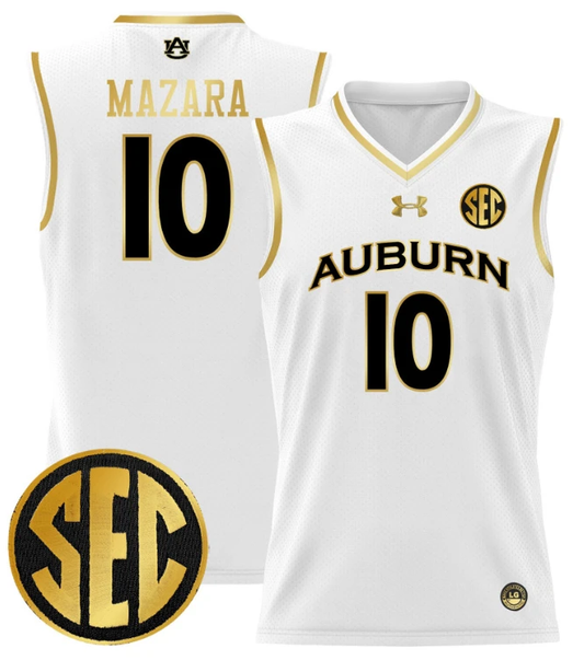 Baker Mazara Jersey #10 Auburn Tigers 2024 Lightweight Basketball White Gold by My store basketball