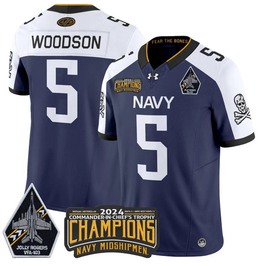 Braxton Woodson Jersey #5 Navy Midshipmen Commander-in-chief's Trophy Navy Alternate by NCAA Football Jersey