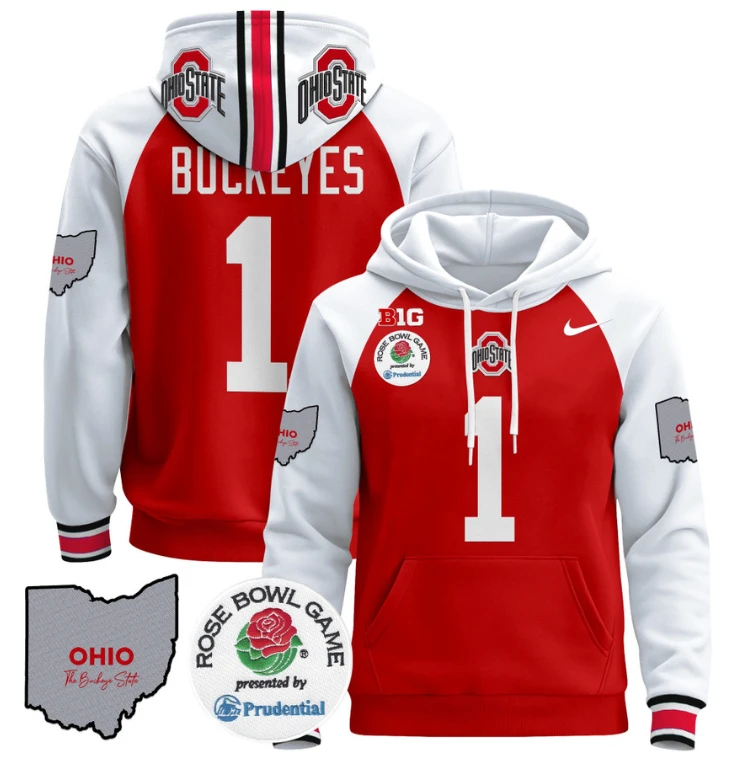 Buckeyes Hoodie #1 Ohio State Buckeyes Rose Bowl Pullover Stitched by Hoodie Pullover