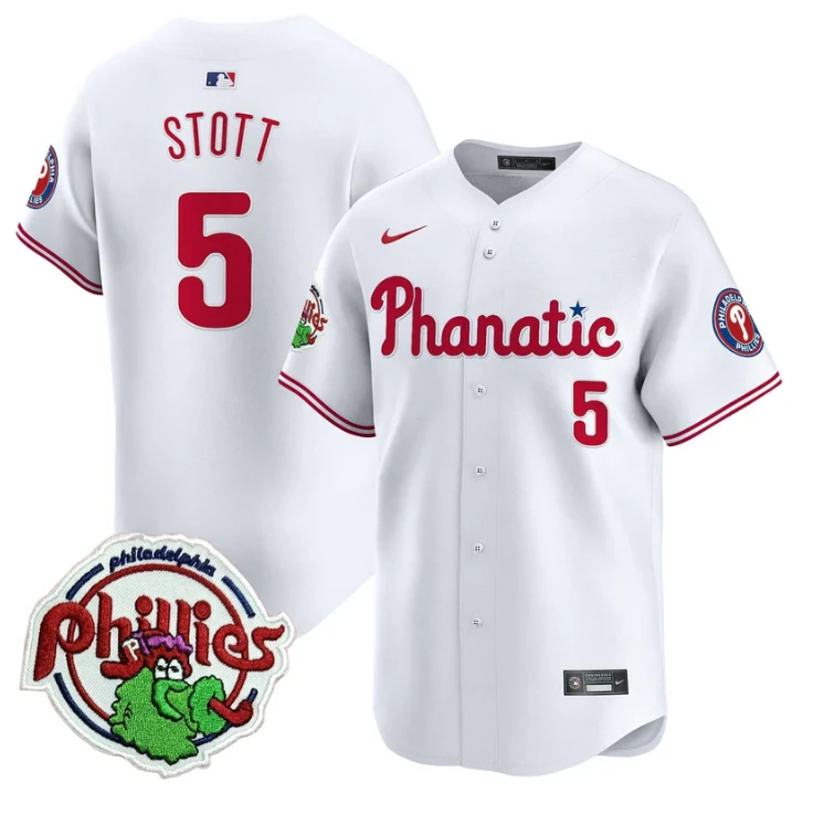 Bryson Stott Jersey #5 Phillies Phanatic Patch Vapor Premier Limited Stitched White by My Store