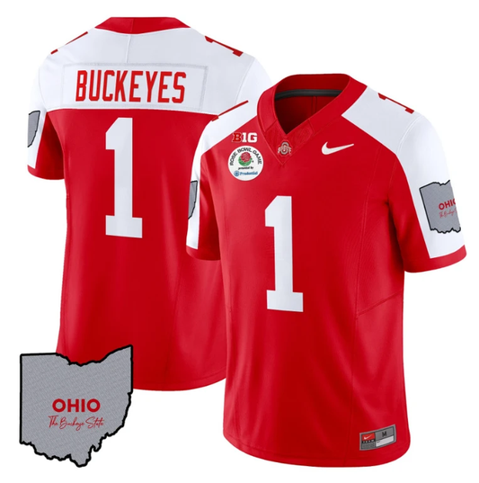 Buckeyes Jersey #1 Ohio State Rose Bowl Patch Football V3 Stitched Red Alternate by NCAA Football Jersey