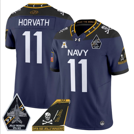 Blake Horvath Jersey #11 Navy Midshipmen 2024 Jolly Rogers Patch Navy by My Store
