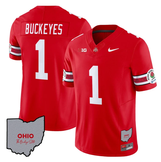 Buckeyes Jersey #1 Ohio State Rose Bowl Patch Football V3 Stitched Red by NCAA Football Jersey
