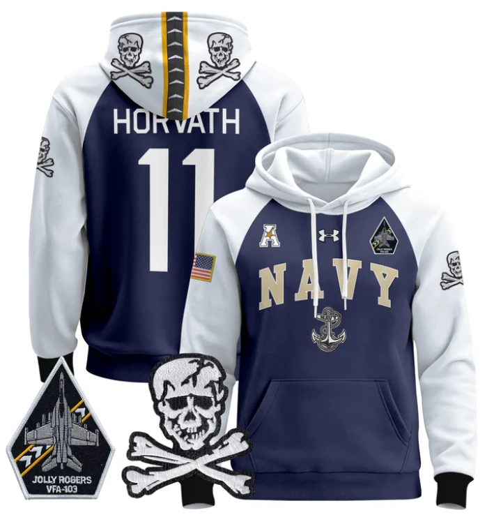 Blake Horvath Hoodie #11 Navy Midshipmen Pullover Jolly Rogers V2 by Hoodie Pullover