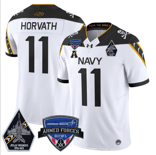 Blake Horvath Jersey #11 Navy Midshipmen 2025 Armed Forces Bowl Patch White by My Store
