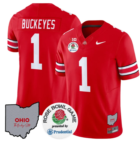 Buckeyes Jersey #1 Ohio State Buckeyes Rose Bowl Vapor Limited V2 Red by NCAA Football Jersey