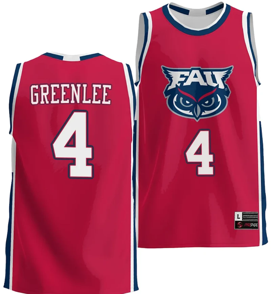 Bryan Greenlee Jersey #4 FAU Owls NIL Basketball Lightweight Red by My store basketball
