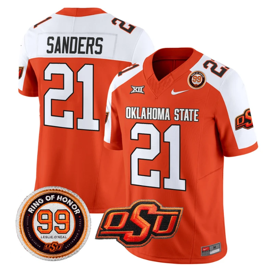 Barry Sanders Jersey #21 Oklahoma State Cowboys Leslie O'neal Patch Vapor Limited College Football Stitched Orange Alternate by My Store