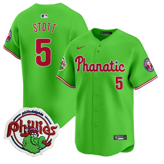 Bryson Stott Jersey #5 Phillies Phanatic Patch Vapor Premier Limited Stitched Green by My Store