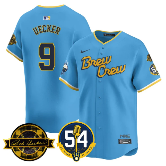 Bob Uecker Jersey #9 Milwaukee Brewers 2025 Bob Uecker, 54 Seasons for Brewers Stitched City Connect by My Store