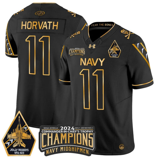 Blake Horvath Jersey #11 Navy Midshipmen Commander-in-chief's Trophy Black Gold by NCAA Football Jersey