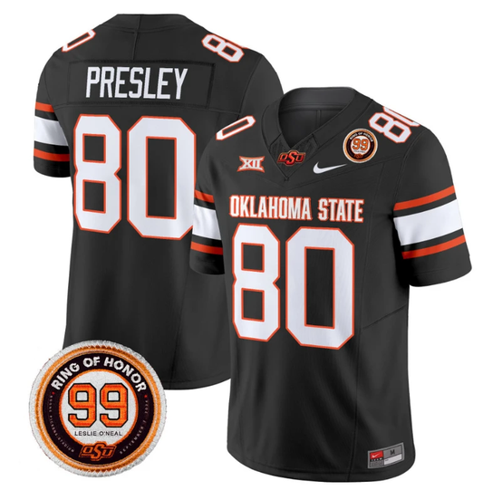 Brennan Presley Jersey #80 Oklahoma State Cowboys Leslie O'neal Patch Vapor Limited College Football Stitched Black by My Store