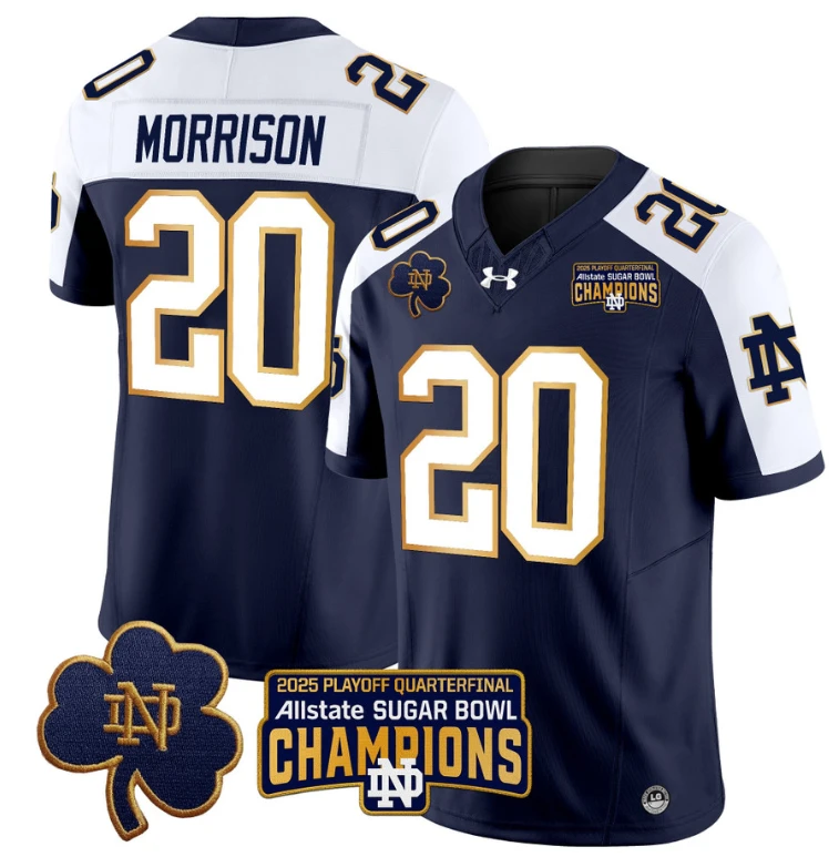 Benjamin Morrison Jersey #20 Notre Dame 2025 Sugar Bowl Champions Navy Alternate by NCAA Football Jersey