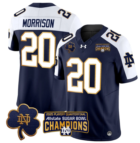 Benjamin Morrison Jersey #20 Notre Dame 2025 Sugar Bowl Champions Navy Alternate by NCAA Football Jersey