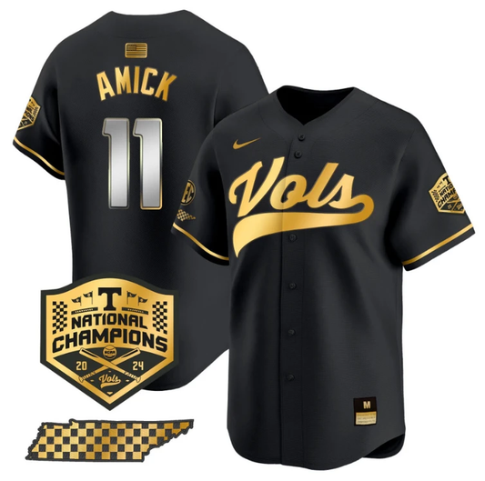 Billy Amick Jersey #11 Tennessee Volunteers Baseball 2024 Champions Vapor Premier Limited Black Gold by My Store