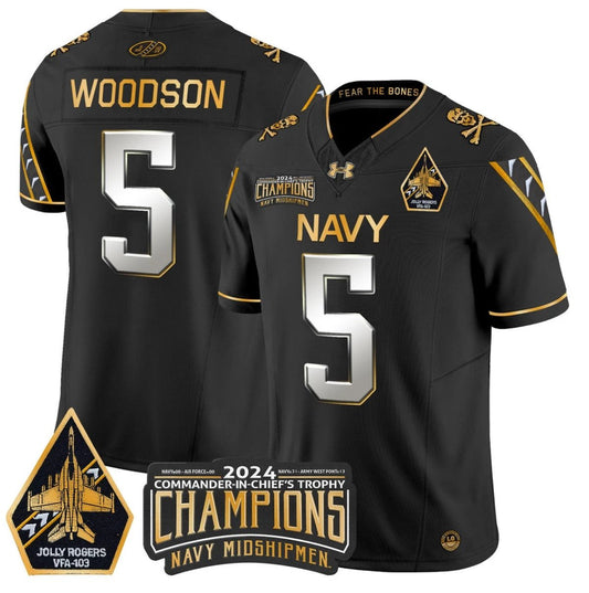 Braxton Woodson Jersey #5 Navy Midshipmen Commander-in-chief's Trophy Black Limited by NCAA Football Jersey