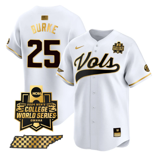 Blake Burke Jersey #25 Tennessee Volunteers 2024 College World Series Vapor Premier Limited NCAA Baseball Stitched White Gold by My Store