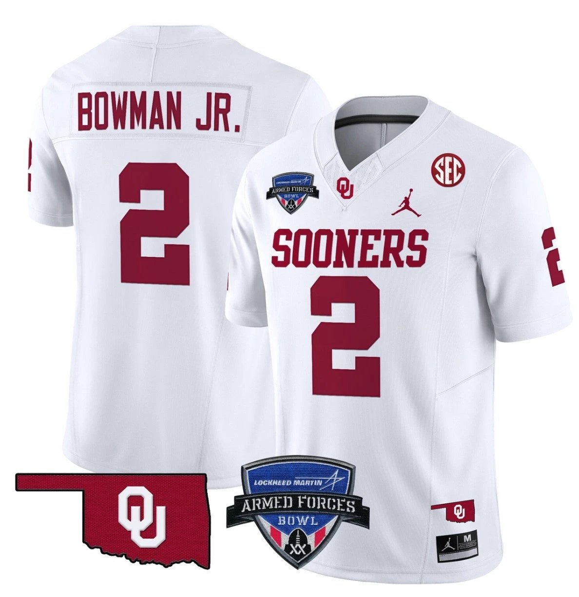 Billy Bowman Jr Jersey #2 Oklahoma Sooners 2025 Armed Forces Bowl Patch White by My Store