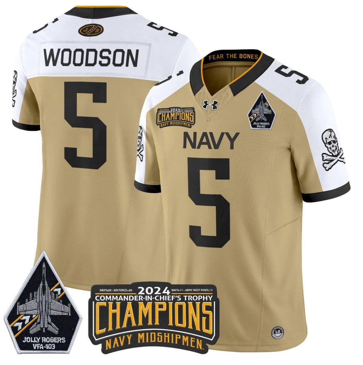 Braxton Woodson Jersey #5 Navy Midshipmen Commander-in-chief's Trophy Gold Alternate by NCAA Football Jersey