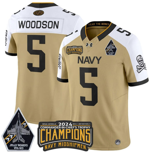 Braxton Woodson Jersey #5 Navy Midshipmen Commander-in-chief's Trophy Gold Alternate by NCAA Football Jersey