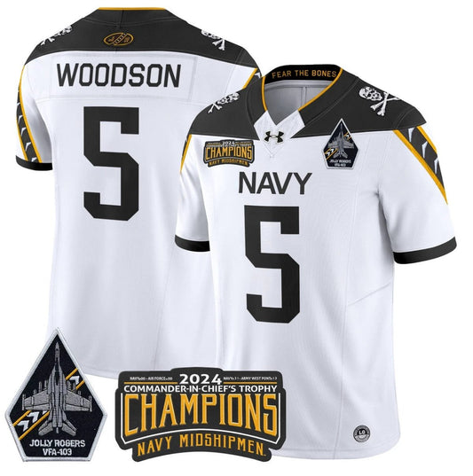 Braxton Woodson Jersey #5 Navy Midshipmen Commander-in-chief's Trophy White by NCAA Football Jersey