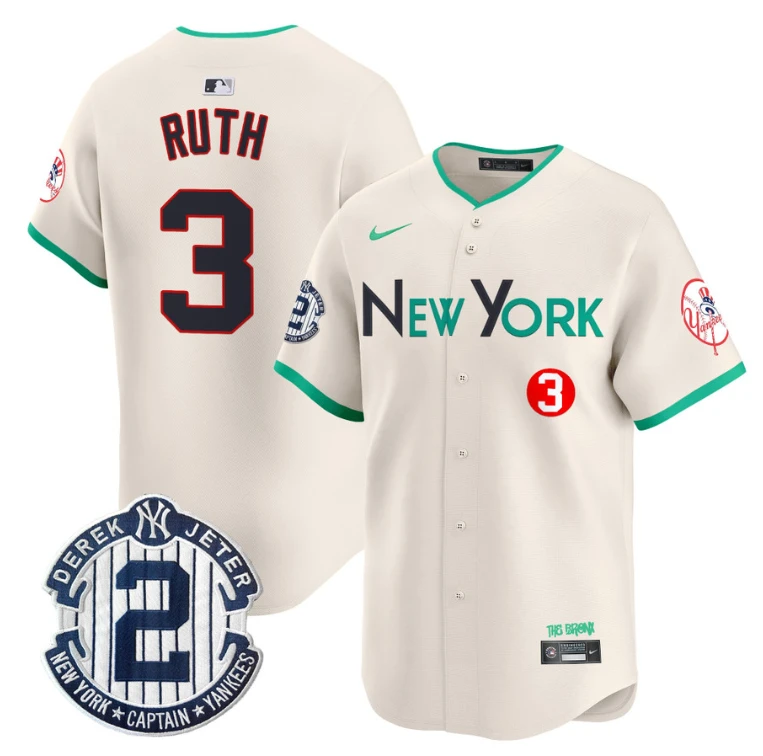 Babe Ruth Jersey #3 New York Yankees City Connect Vapor Premier Limited Stitched Cream by My Store