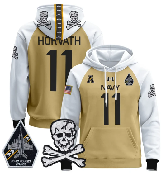 Blake Horvath Hoodie #11 Navy Midshipmen Pullover Jolly Rogers Patch by Hoodie Pullover