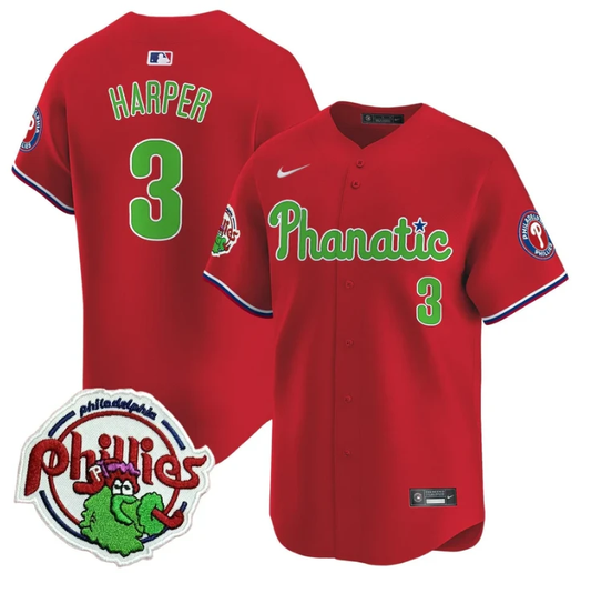 Bryce Harper Jersey #3 Phillies Phanatic Patch Vapor Premier Limited Stitched Red by My Store