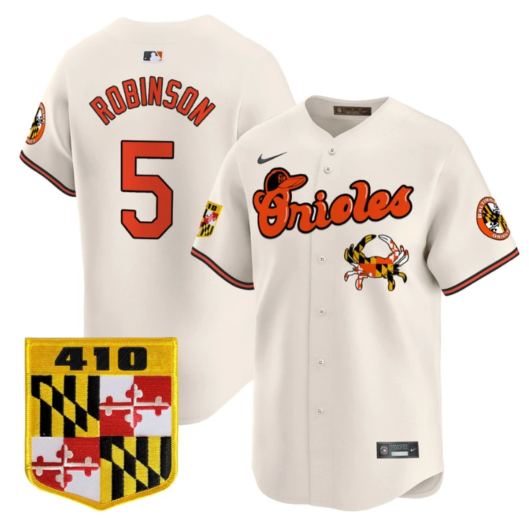 Brooks Robinson Jersey #5 Baltimore Orioles 410 & Chesapeake Crab Patch Limited Stitched Cream by My Store