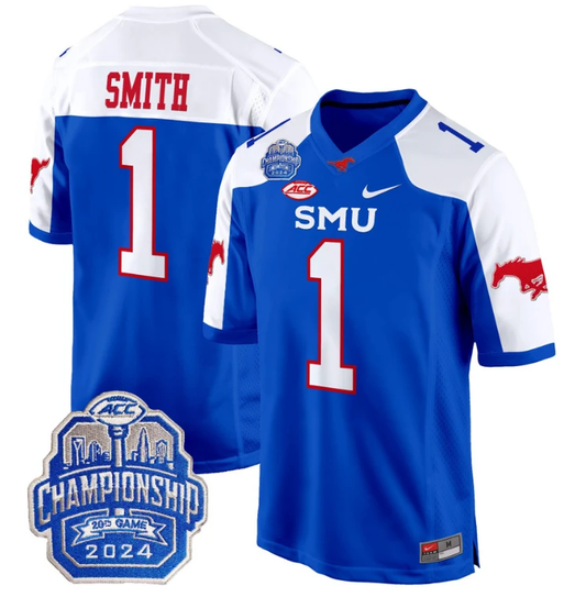 Brashard Smith Jersey #1 SMU Mustangs 2024 ACC Championship Patch Blue Alternate by My Store