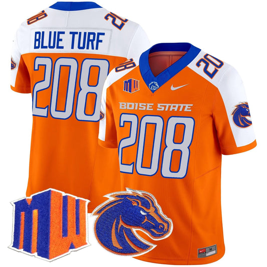 Blue Turf Jersey #208 Boise State Broncos 2025 Vapor Stitched Orange Alternate by My Store