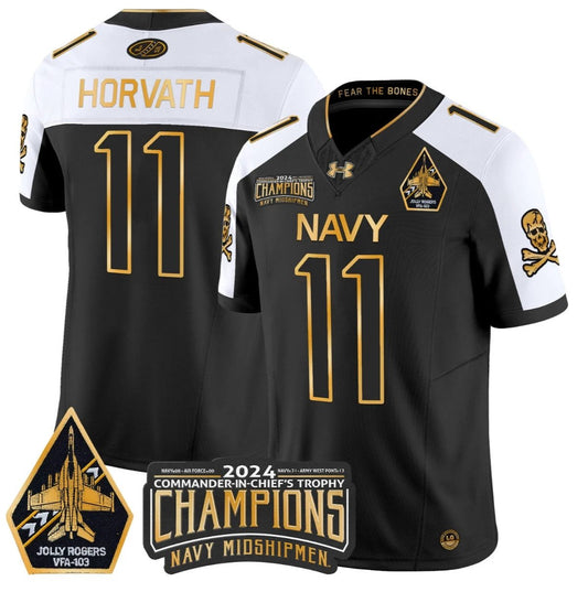 Blake Horvath Jersey #11 Navy Midshipmen Commander-in-chief's Trophy Black Gold by My Store