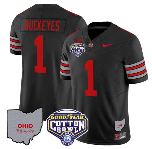 Buckeyes Jersey #1 Ohio State Buckeyes Cotton Bowl Patch Stitched Black by NCAA Football Jersey