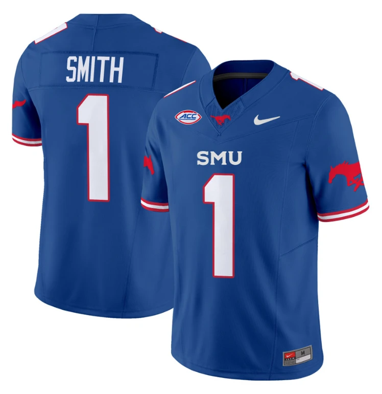 Brashard Smith Jersey #1 SMU Mustangs Icy College Football Vapor Limited Blue by My Store