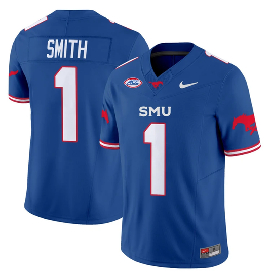 Brashard Smith Jersey #1 SMU Mustangs Icy College Football Vapor Limited Blue by My Store